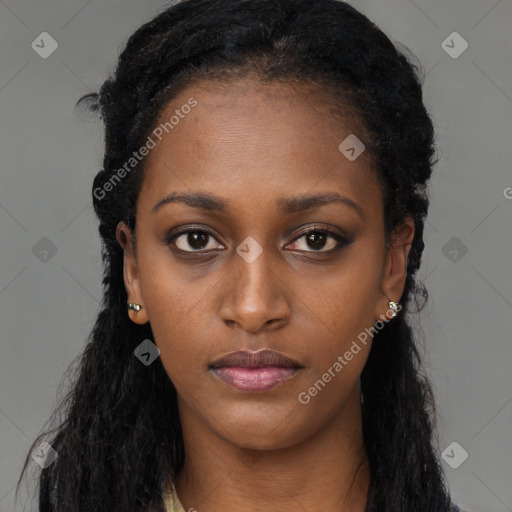 Neutral black young-adult female with long  black hair and brown eyes