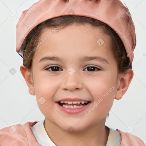 Joyful white child male with short  brown hair and brown eyes