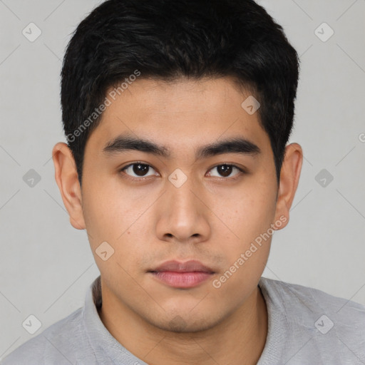 Neutral asian young-adult male with short  black hair and brown eyes