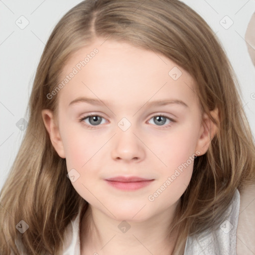 Neutral white child female with medium  brown hair and grey eyes