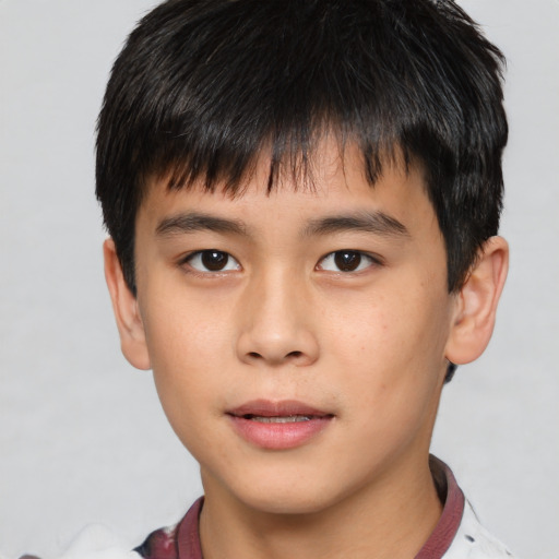 Neutral asian child male with short  brown hair and brown eyes