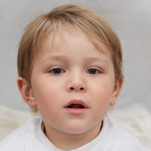 Neutral white child female with short  brown hair and blue eyes