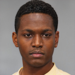 Neutral black young-adult male with short  brown hair and brown eyes