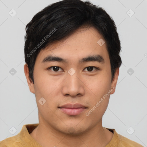 Neutral asian young-adult male with short  black hair and brown eyes