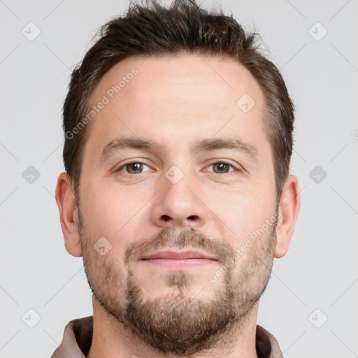 Neutral white adult male with short  brown hair and brown eyes