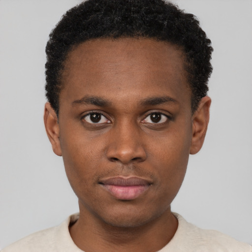 Neutral black young-adult male with short  brown hair and brown eyes