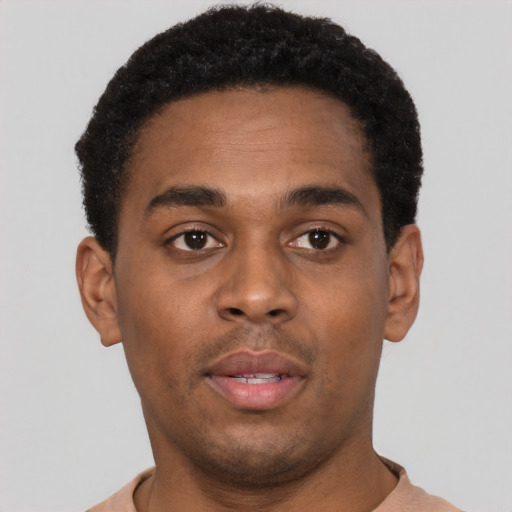 Neutral black young-adult male with short  brown hair and brown eyes