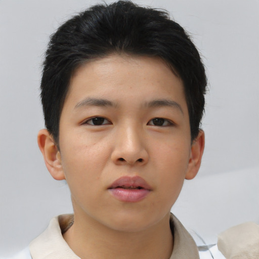 Neutral asian young-adult male with short  brown hair and brown eyes
