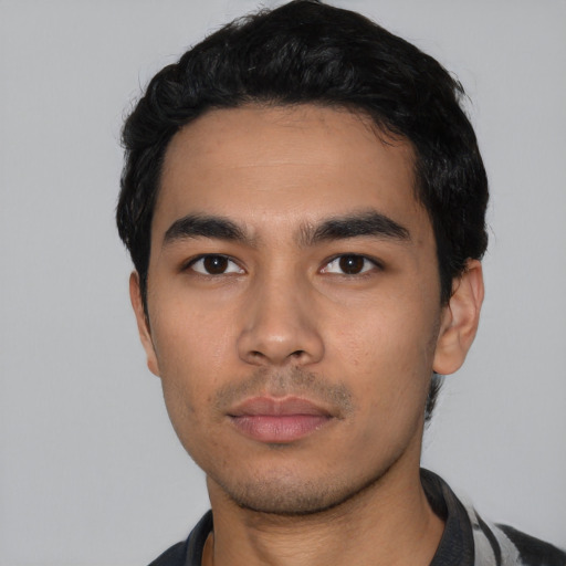 Neutral asian young-adult male with short  black hair and brown eyes