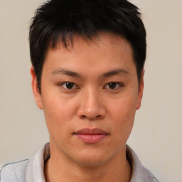 Neutral asian young-adult male with short  brown hair and brown eyes