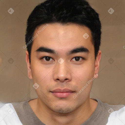 Neutral asian young-adult male with short  black hair and brown eyes