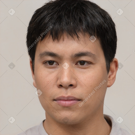 Neutral asian young-adult male with short  black hair and brown eyes