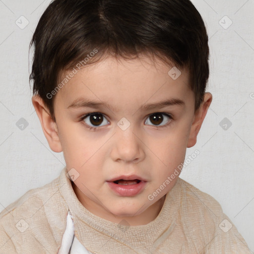 Neutral white child male with short  brown hair and brown eyes