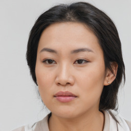 Neutral asian young-adult female with medium  brown hair and brown eyes