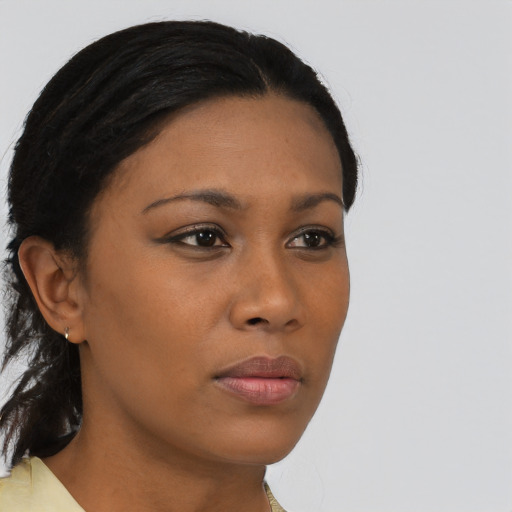 Neutral asian young-adult female with medium  black hair and brown eyes