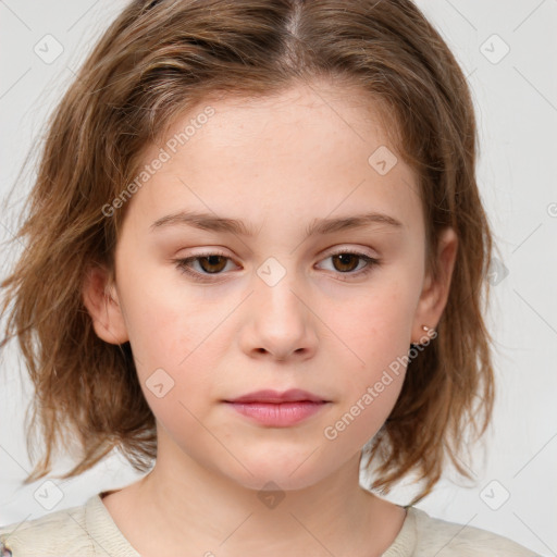 Neutral white child female with medium  brown hair and grey eyes