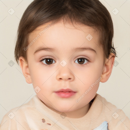 Neutral white child female with short  brown hair and brown eyes