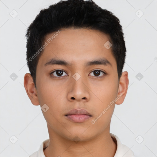 Neutral asian young-adult male with short  black hair and brown eyes