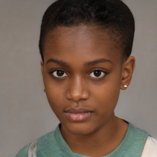 Neutral black young-adult female with short  brown hair and brown eyes