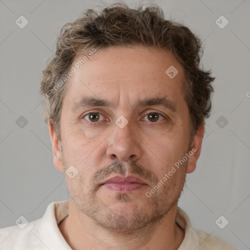 Neutral white adult male with short  brown hair and brown eyes