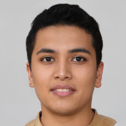 Neutral asian young-adult male with short  black hair and brown eyes