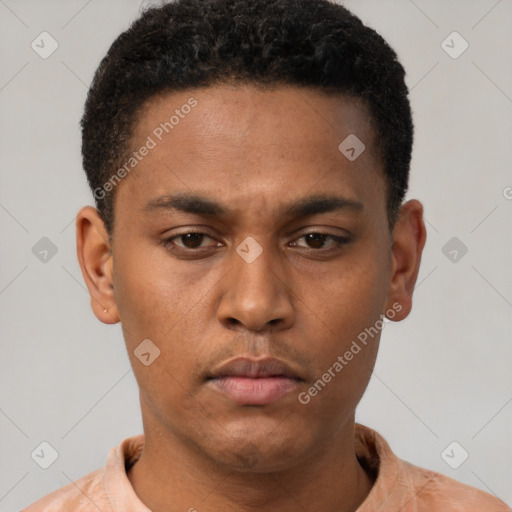 Neutral latino young-adult male with short  brown hair and brown eyes
