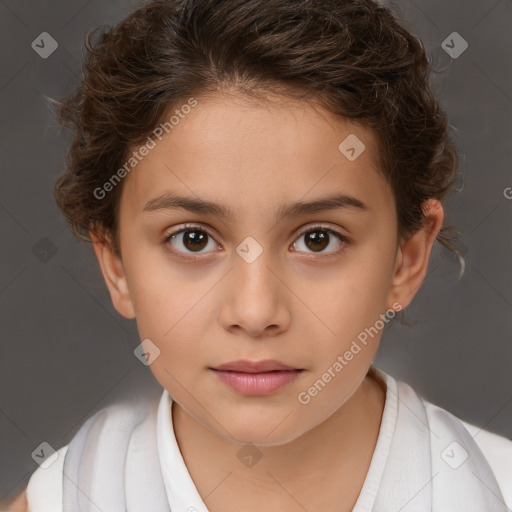 Neutral white child female with short  brown hair and brown eyes