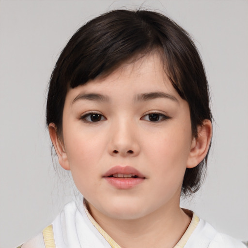 Neutral white child female with medium  brown hair and brown eyes