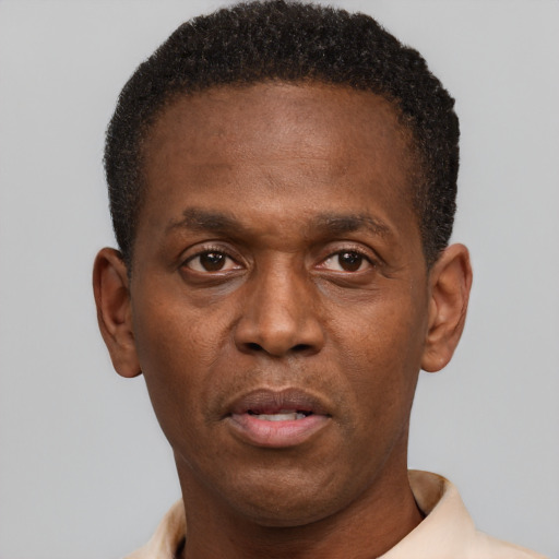 Neutral black young-adult male with short  brown hair and brown eyes