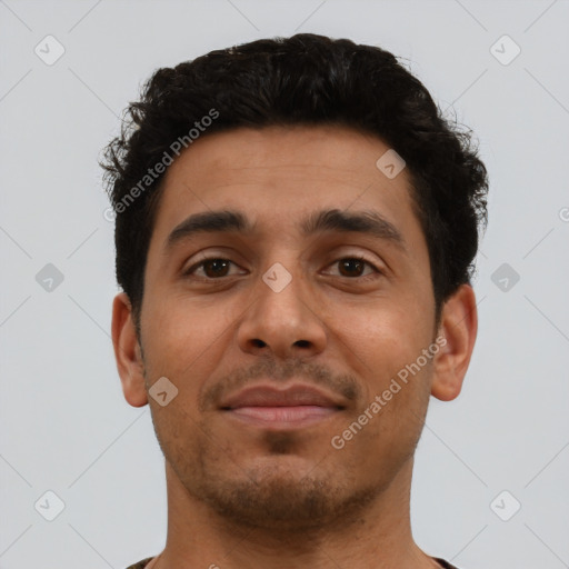 Neutral latino young-adult male with short  brown hair and brown eyes