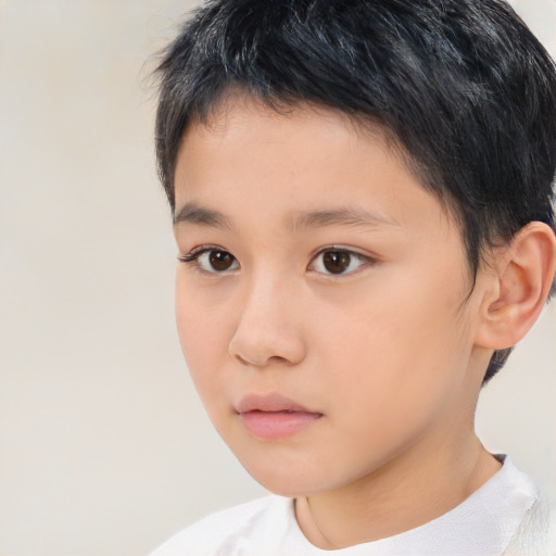 Neutral asian child male with short  brown hair and brown eyes