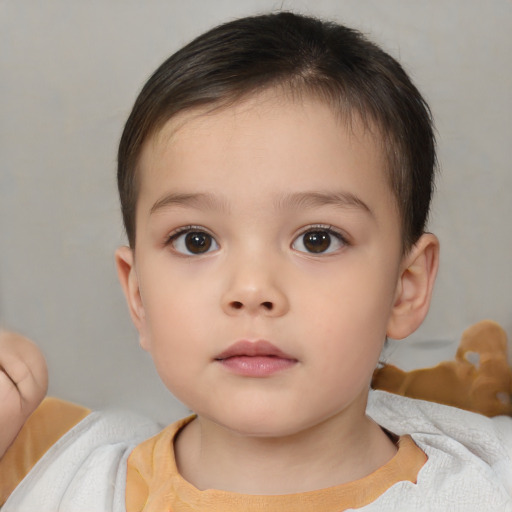 Neutral white child female with short  brown hair and brown eyes