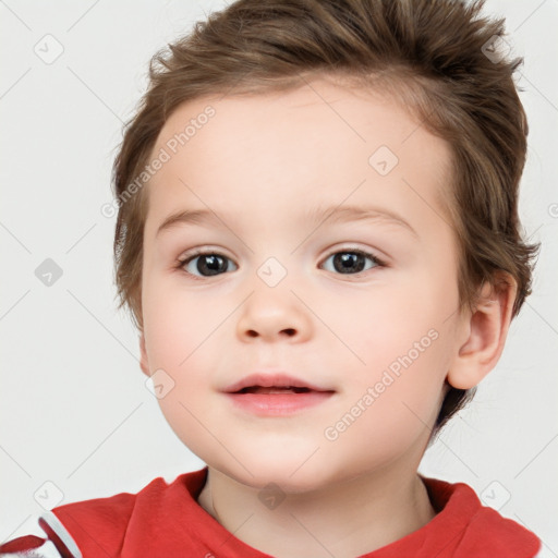 Neutral white child female with short  brown hair and brown eyes