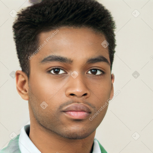 Neutral black young-adult male with short  brown hair and brown eyes