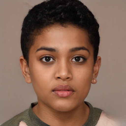 Neutral latino child female with short  brown hair and brown eyes