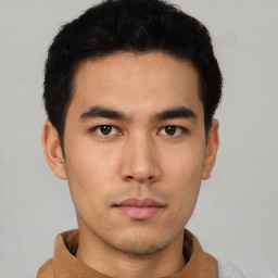 Neutral asian young-adult male with short  brown hair and brown eyes