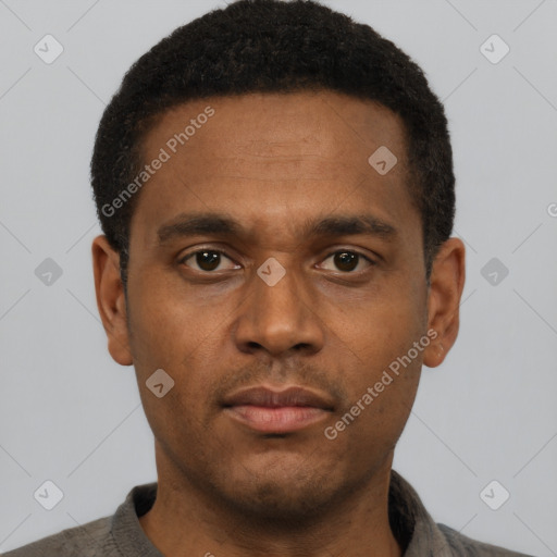 Neutral black young-adult male with short  brown hair and brown eyes