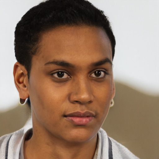 Neutral black young-adult male with short  brown hair and brown eyes