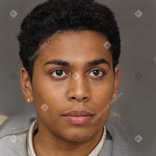 Neutral black young-adult male with short  brown hair and brown eyes