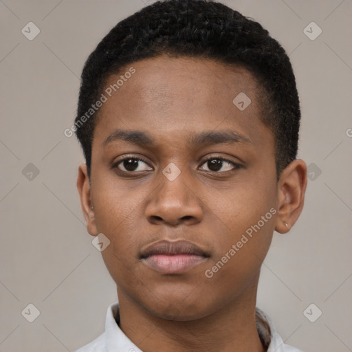 Neutral black young-adult male with short  brown hair and brown eyes