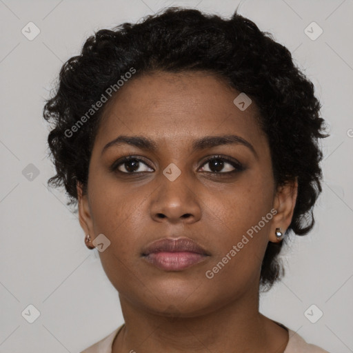 Neutral black young-adult female with short  brown hair and brown eyes