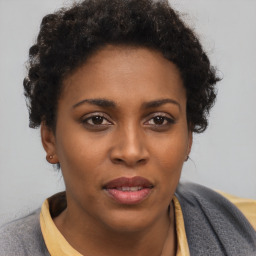 Neutral black young-adult female with short  brown hair and brown eyes