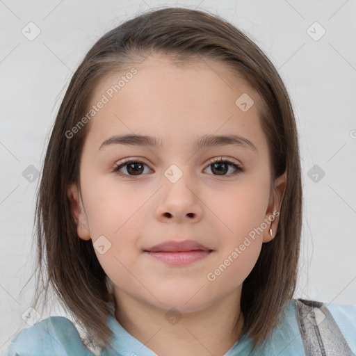 Neutral white child female with medium  brown hair and brown eyes