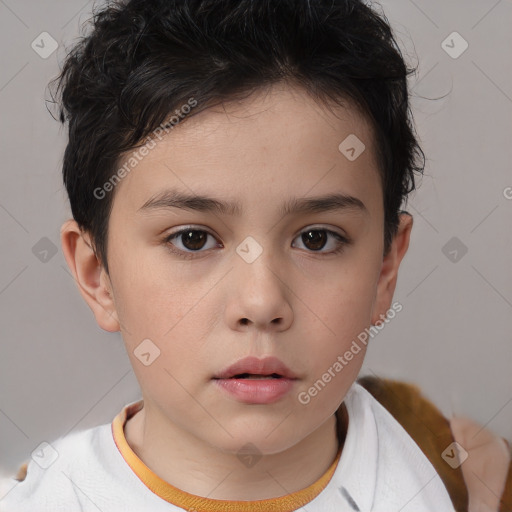 Neutral white child female with short  brown hair and brown eyes