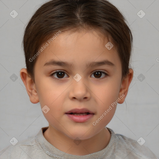 Neutral white child female with short  brown hair and brown eyes