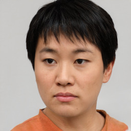 Neutral asian young-adult male with short  brown hair and brown eyes