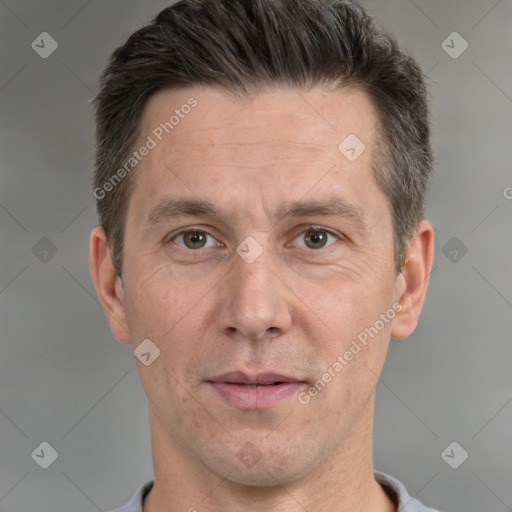 Neutral white adult male with short  brown hair and brown eyes