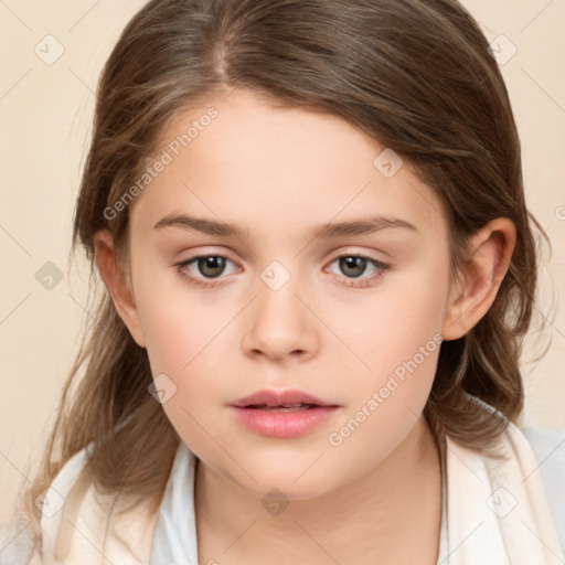 Neutral white child female with medium  brown hair and brown eyes