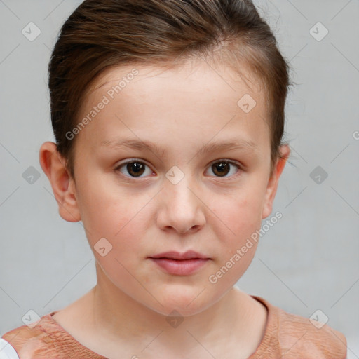 Neutral white child female with short  brown hair and brown eyes