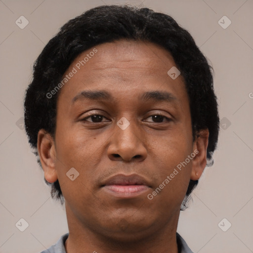 Neutral black young-adult female with short  brown hair and brown eyes